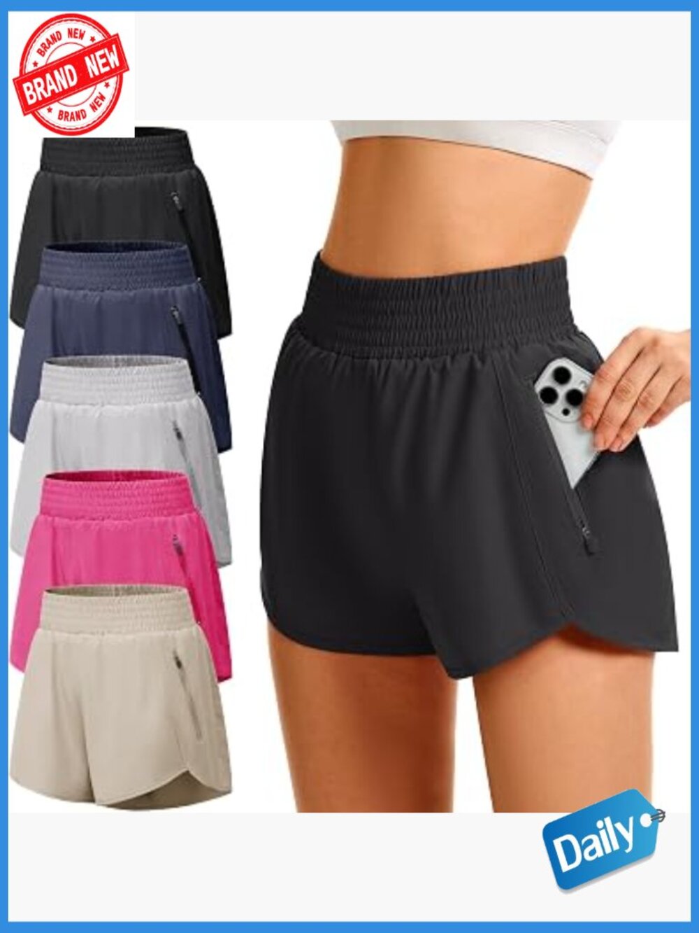 High Waisted Athletic Shorts with Zipper Pockets Quick Dry Running Workout